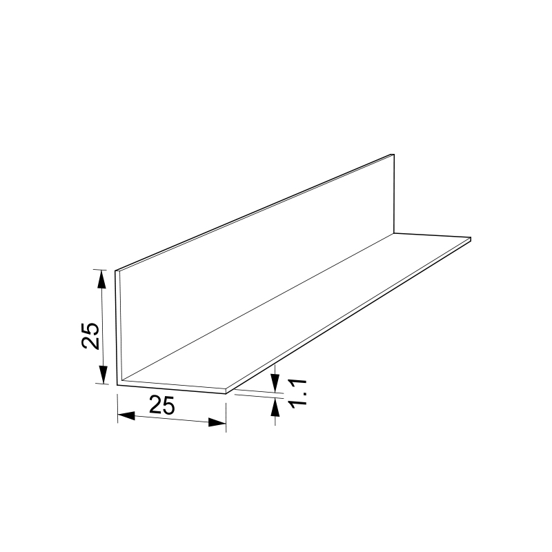 L-SHAPE ALUMINUM PROFILE 25x25 / ANODISED L-SHAPE ALUMINIUM PROFILES